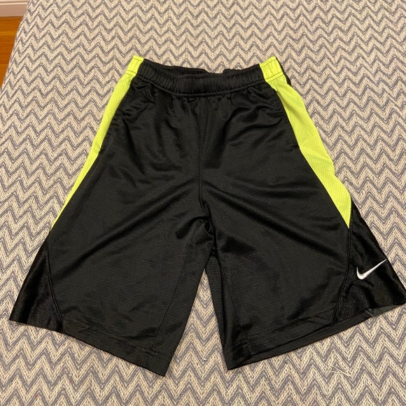 Nike Boys Athletic Shorts – Black with Neon Yellow Panels (Medium) - Picture 1 of 4